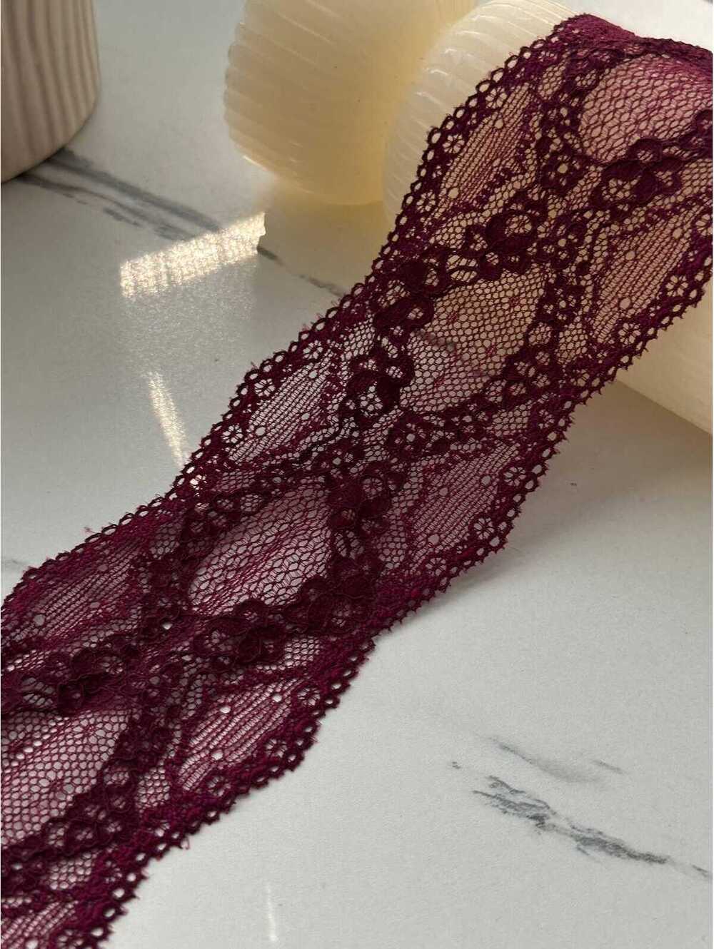 5Yds Stretch 2.4" Burgundy Red Floral Scalloped Stretch Lace Trim Wholesale